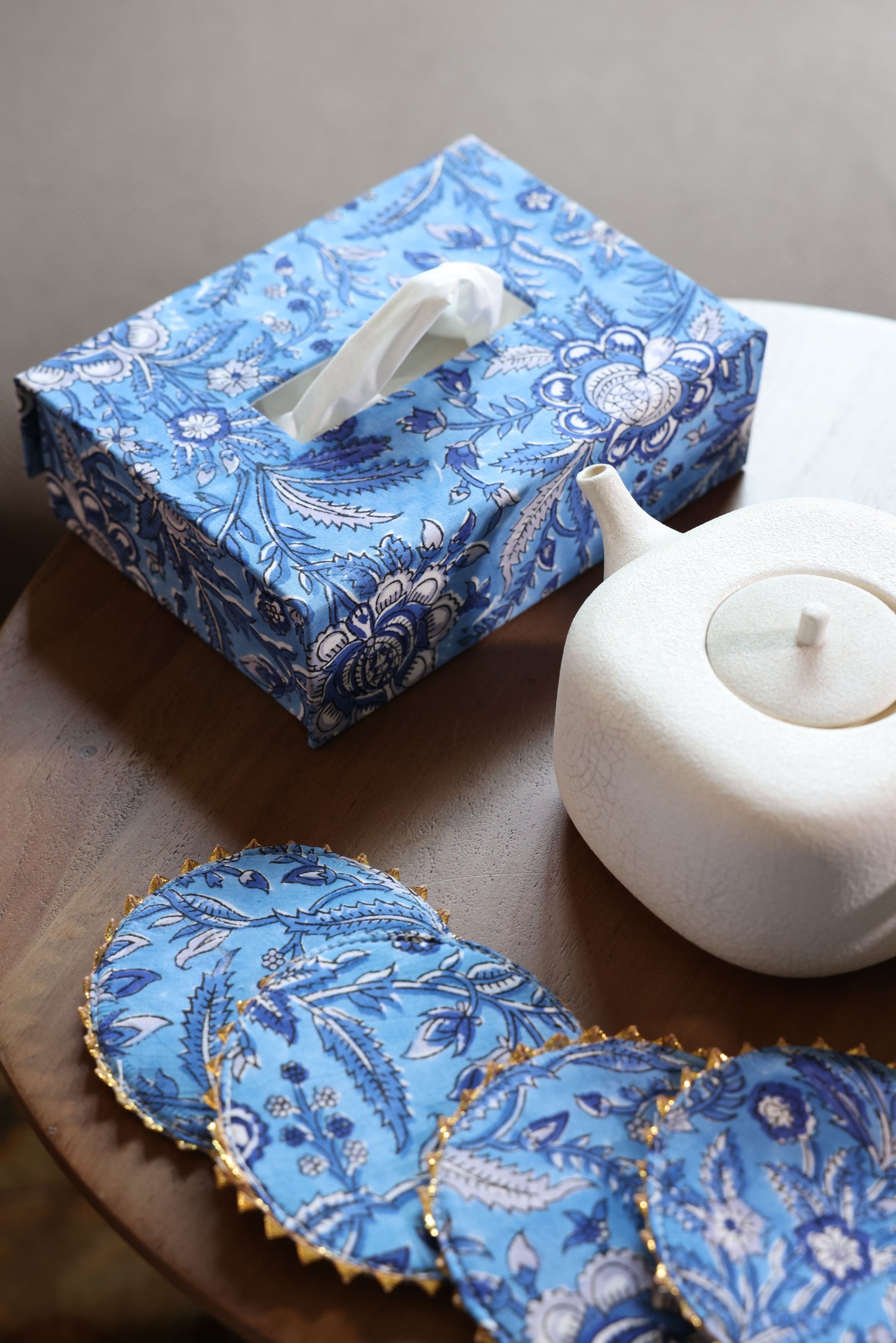 Tissue Box and Coaster Set- Bright Blue