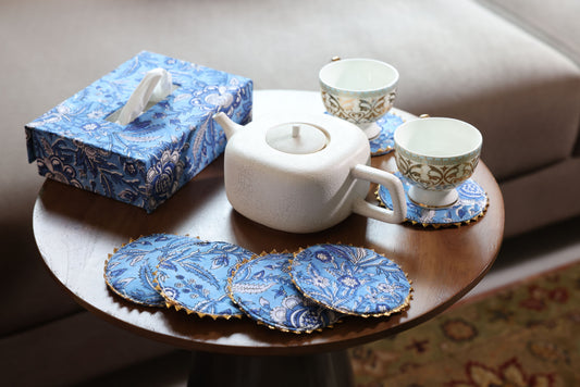 Tissue Box and Coaster Set- Bright Blue