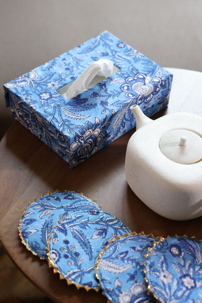 Tissue Box and Coaster Set- Bright Blue