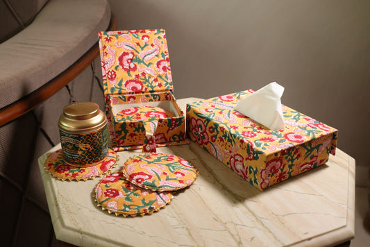 Tissue Box and Coaster Set- Yellow