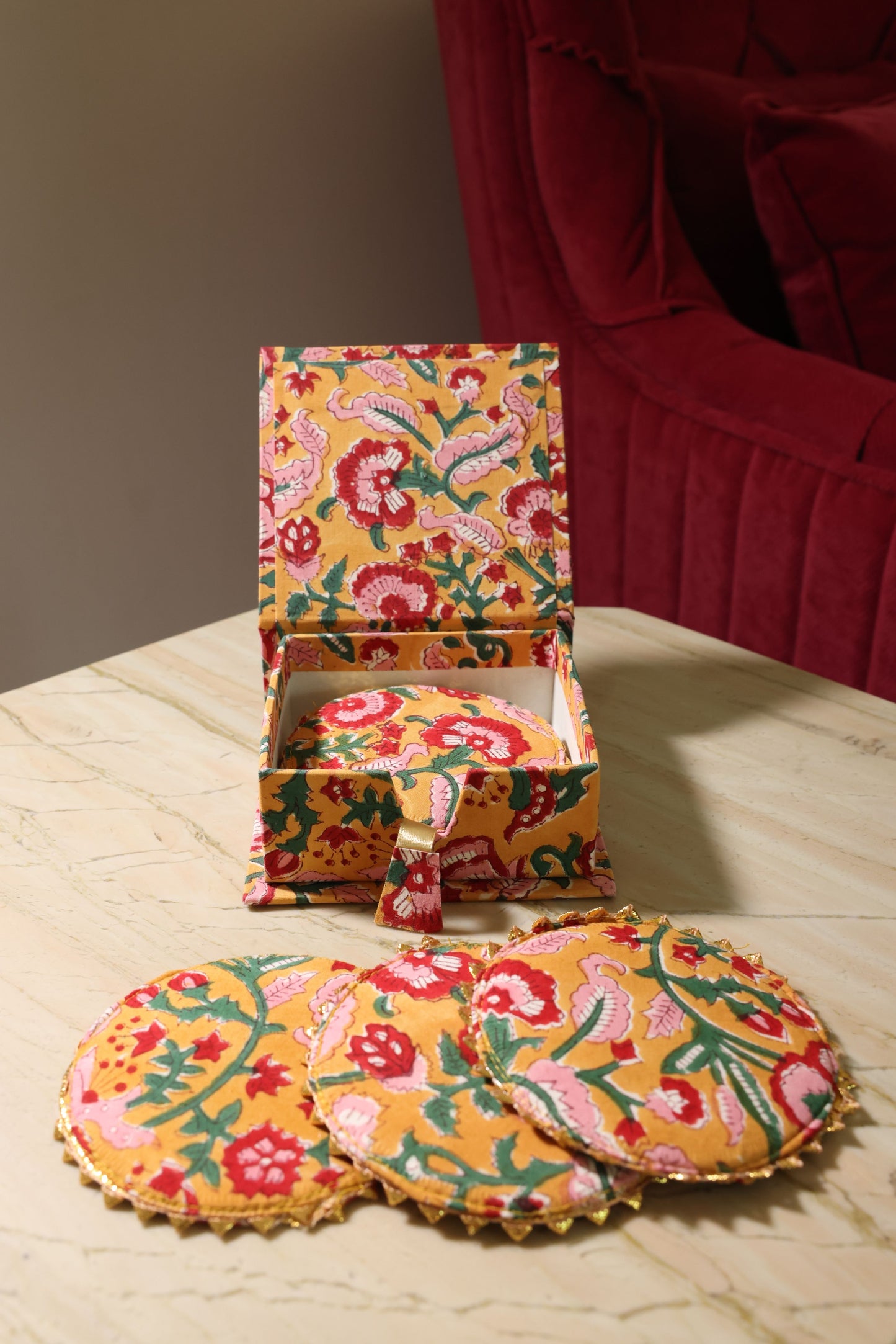 Tissue Box and Coaster Set- Yellow