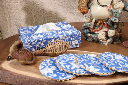 Tissue Box and Coaster Set- Blue & White