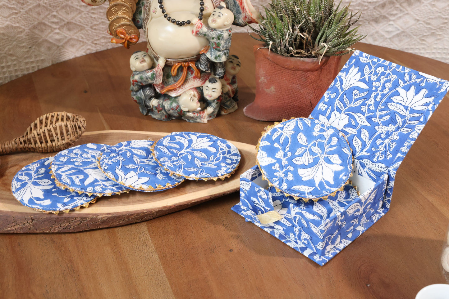 Tissue Box and Coaster Set- Blue & White