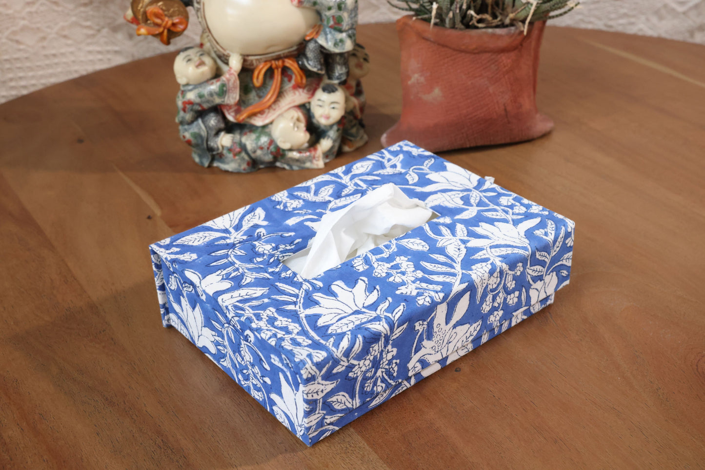 Tissue Box and Coaster Set- Blue & White