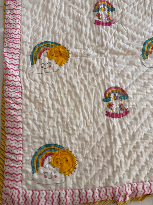 Baby AC Quilt- Unicorn & Rainbow