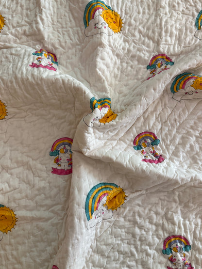 Baby AC Quilt- Unicorn & Rainbow